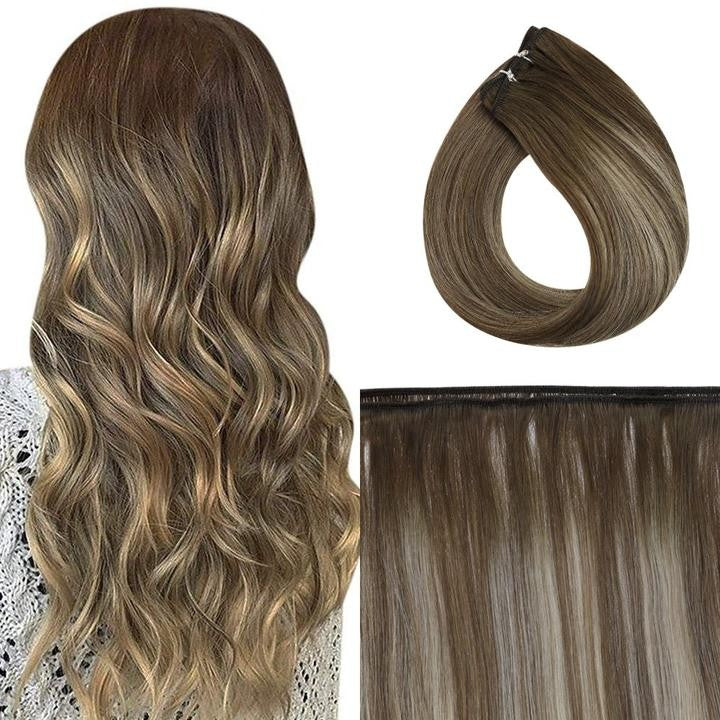 Full Shine Virgin Flat Silk Weft Sew In Hair Bundle Straight Human Hair Extensions 100% Real Human Hair Weft For Women For Salon