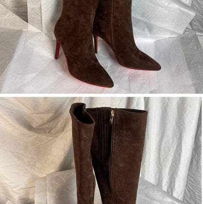 Ods Luxury Designer Sexy Pointed Toe Pole Knee High Brown Black Leather Red Sole Botas Mujer Boots For Women 8 10cm Big 41434546