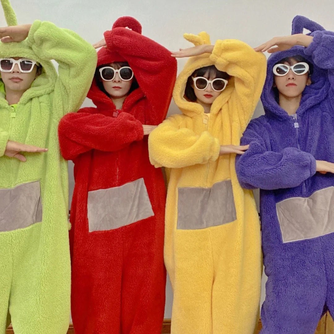 Adult Kids Teletubbies Costumes Soft Long Sleeves Piece Pajamas Costume Lala Home Clothes Cosplay Adult Unisex HomeWear