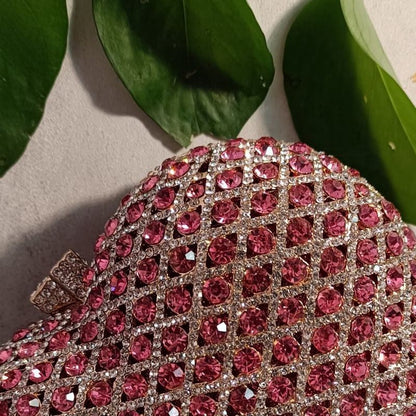 Luxury Women Pink Flower Clutch Bags Stone Evening Bags Bridal Rhinestone Handbags Wedding Clutches Bags Dinner Minaudiere Purse