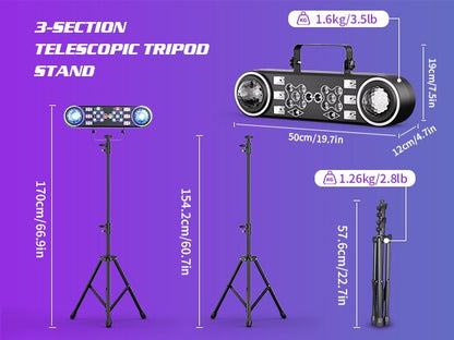 2PCS Bracket Effect Lights 7in1 RGBW LED Light Stand Kit W/Bag Magic Ball Beam Effect Light Remote Control DJ Disco Party Lights