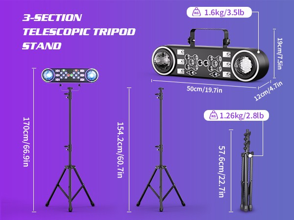 2PCS Bracket Effect Lights 7in1 RGBW LED Light Stand Kit W/Bag Magic Ball Beam Effect Light Remote Control DJ Disco Party Lights