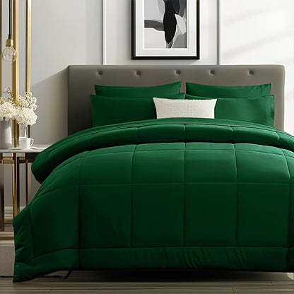 Edredom Xadrez Luxuoso de 5/7 Peças, Microfibra Macia, Respirável, Fácil de Cuidar para Todas as Estações, Conjunto de Cama com Alternativa de Pena de Ganso