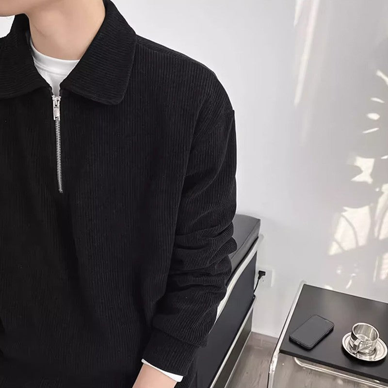 Autumn Vintage Polo Collar Sweater Men's Thickened Loose-Fit Half Zipper Knitwear New Anti-Pilling Flip Pullover Knit Sweaters
