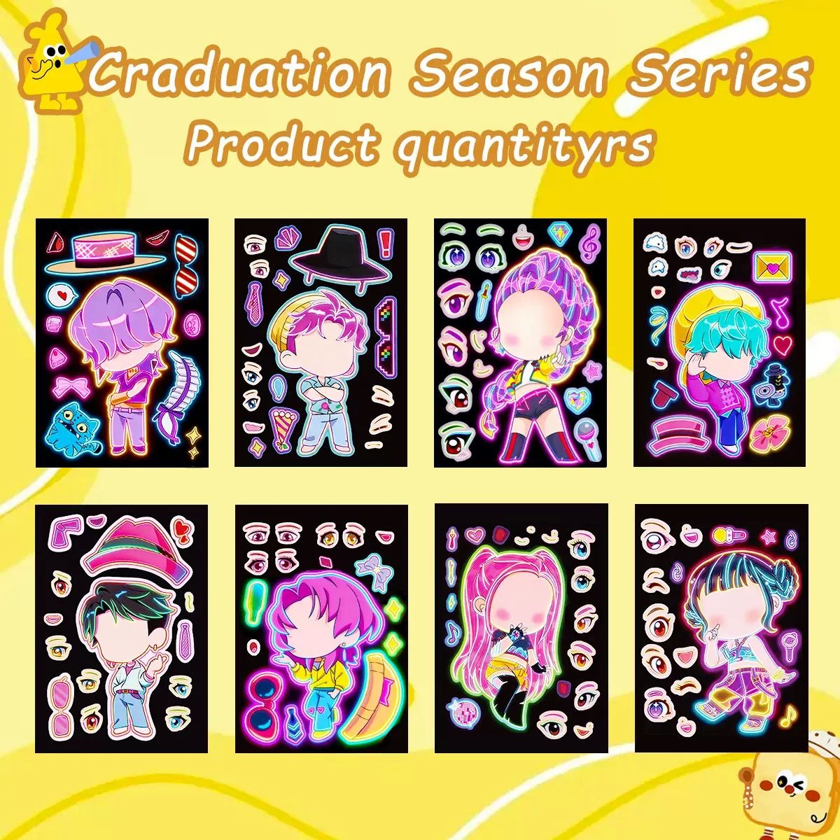 16PCS Cute Make a Face Stickers DIY Handicrafts Waterproof Puzzle Reward K-POP Stationery Stickersk Party Favors Gift