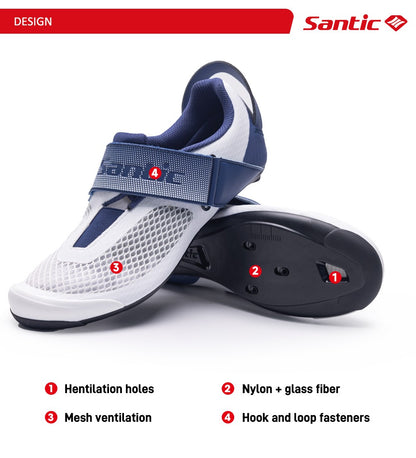 Santic Pro Triathlon Cycling Shoes Mens Road Riding Biking Sneakers Upgraded Glassfiber Outsole Breathable Bicycle Lock Shoes