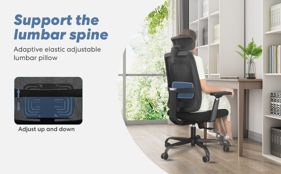 Nova Cadeira de Escritório Ergonômica em Malha com Suporte Lombar Ajustável Inclinação de 120° Cadeira de Computador Confortável com Braços Macios Retráteis