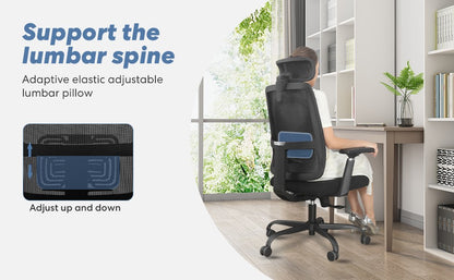 Nova Cadeira de Escritório Ergonômica em Malha com Suporte Lombar Ajustável Inclinação de 120° Cadeira de Computador Confortável com Braços Macios Retráteis