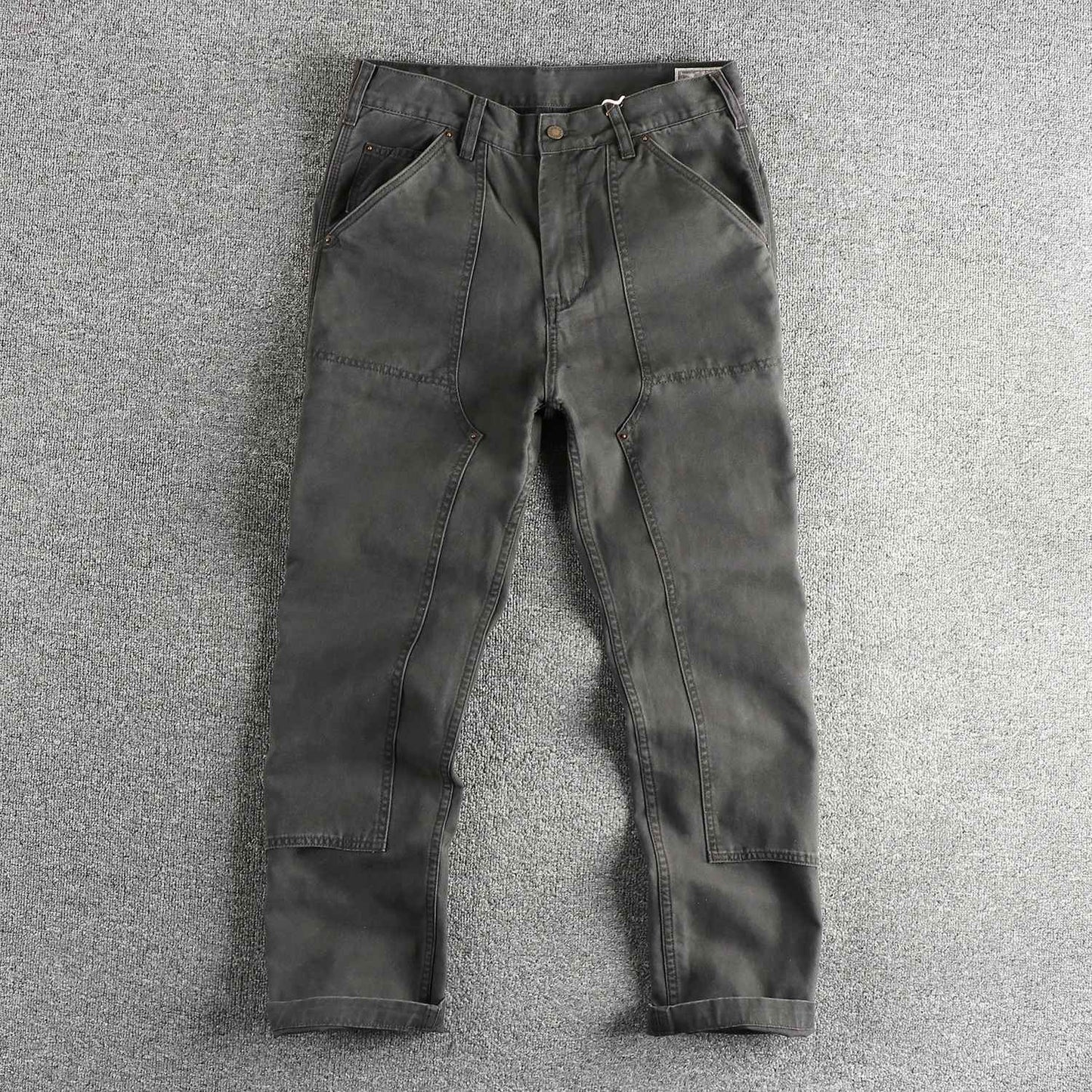 2025 Spring New American Retro Amekaji Heavyweight Woven Cargo Pants Men's Simple 100% Cotton Washed Straight Casual Trousers