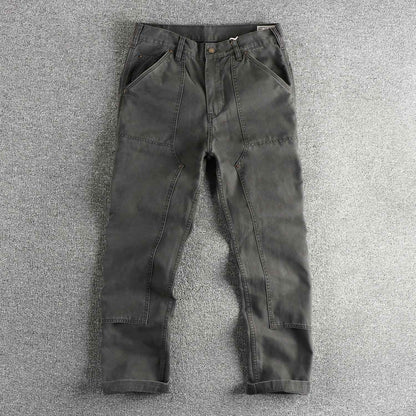 2025 Spring New American Retro Amekaji Heavyweight Woven Cargo Pants Men's Simple 100% Cotton Washed Straight Casual Trousers