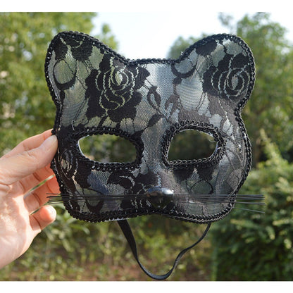 Lace Cat Face Mask Women Halloween Cosplay Costume Accessory Masquerade Party Prop