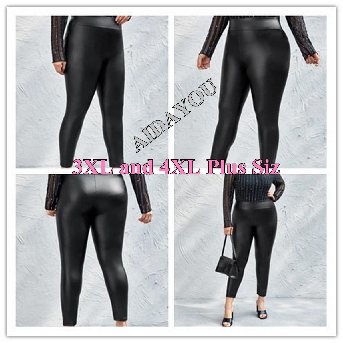 Faux Leather Plus Size Leggings for Women Big Size 5XL 6XL 7XL Black  Girls Spandex Clothing Pleather PU Leggings