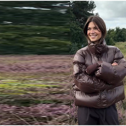 Fashion Glossy Padded Jacket Women's Solid Turtleneck Long Sleeve Warm Down Coat 2025 Autumn Winter New Lady Casual Outerwear