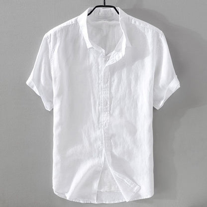 100% Linen Short Sleeve Shirt Men Cotton Linen Clothing Top Casual Summer Half Sleeve Shirt Loose Style Square Collar