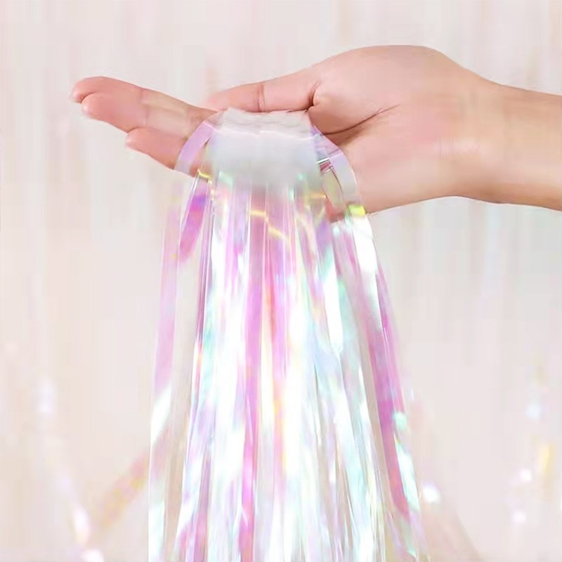 Shiny Corlorful Metallic Tinsel Foil Fringe Curtains Photo Booth Props for Engagement Bridal Shower Celebration Party Decoration