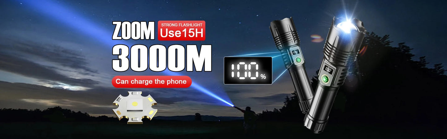 990000LM Most Powerful Flashlight Type-c Recharge 3000M Spotlight Tactical Flash Light 5000mAh High Power Led Flashlights Torch