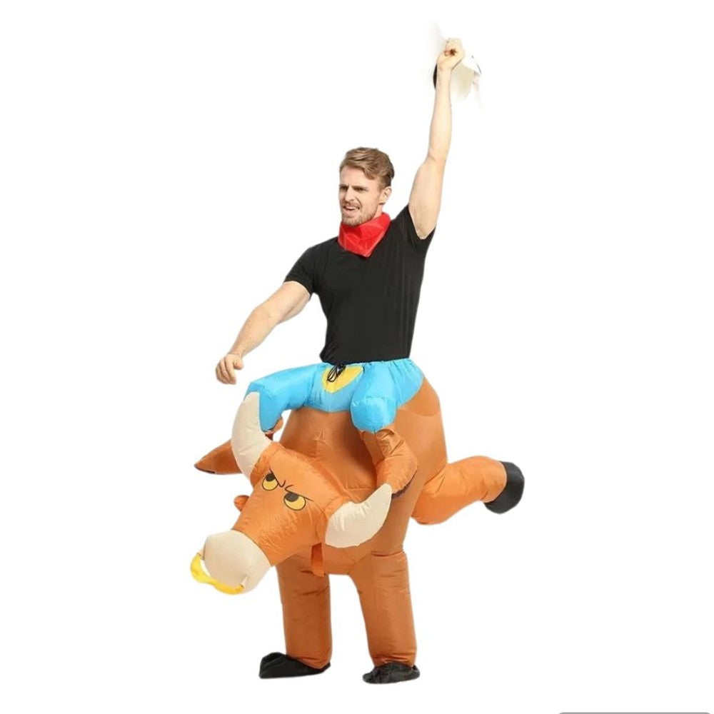 Inflatable Riding Bull Cowboy Costume Adult Funny Blow Up Rodeo Bull Outfit For Halloween Carnival Cosplay Party Dress Up