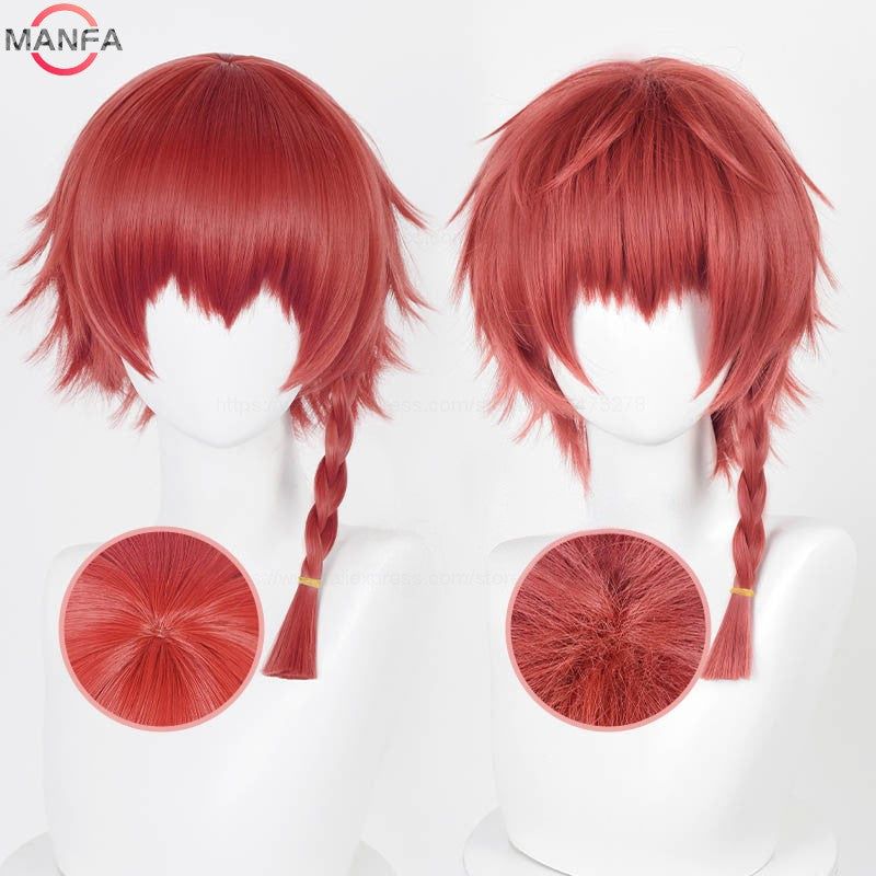 Peruca Cosplay Kurona Ranze Anime Unissex Longa 38cm Vermelha Trança Única Peruca Resistente ao Calor Perucas Sintéticas de Anime Cosplay + Touca de Peruca