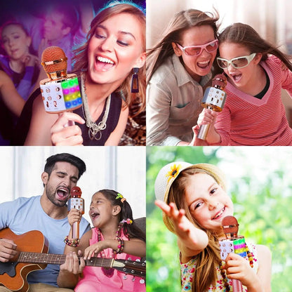 Microfone de Karaokê para Adultos, Microfone Bluetooth Sem Fio para Cantar Máquina de Karaokê Portátil com Luzes LED