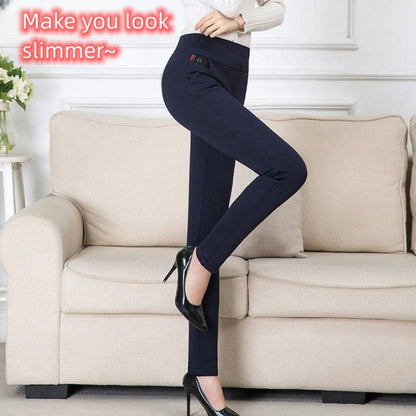 Trousers Fleece Thin Black Formal Woman Clothes Pant Autumn Winter Slim Femal Clothing Elastic Basics Pencil Pants Office Lady