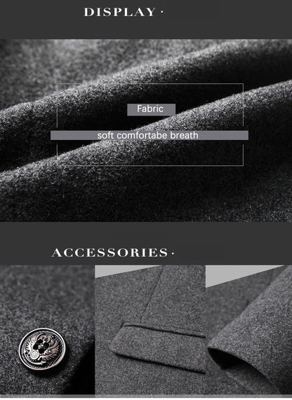 BROWON Brand Business Casual Trench Coat Men Chinese Style Solid Color Winter Coat Men 2025 Autumn and Winter Wool Coat for Men