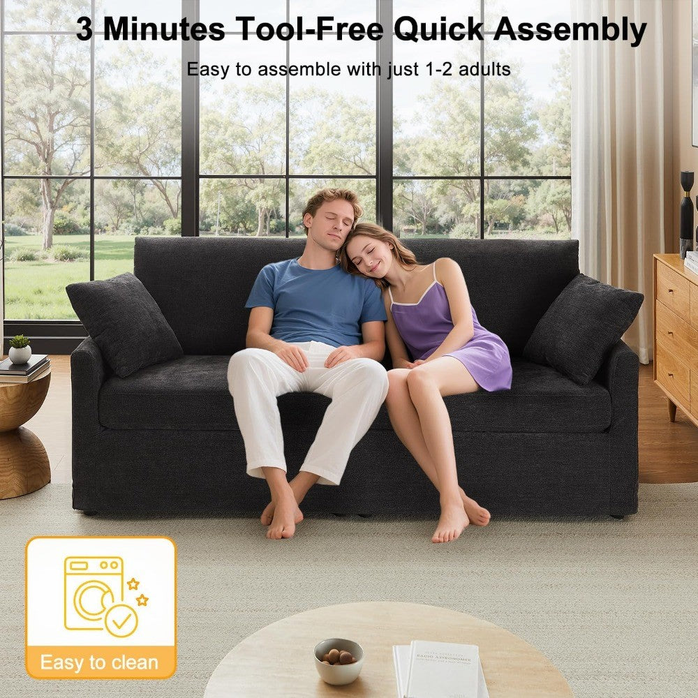 85" Chenille Sofa Couches for Living Room, 3 Seater Sofa with 2 Pillows, Modern Couches Tool-Free Setup, Comfy Oversized