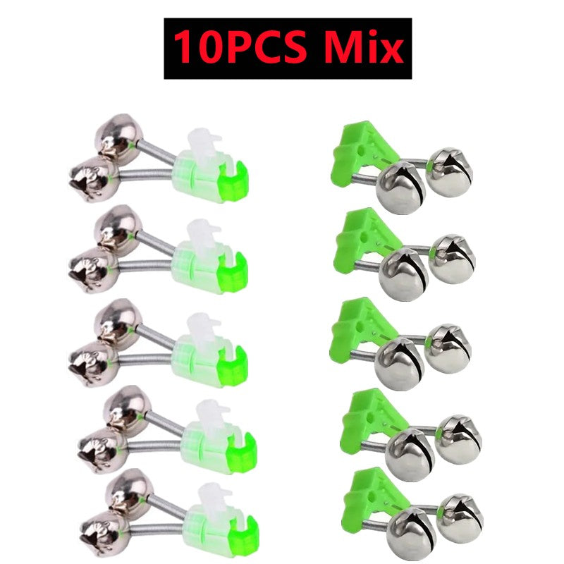 10-1PC Fishing Bite Alarms Fishing Rod Bells Tip Clip Bells Ring Green ABS Fishing Accessory Outdoor Pole Fish Bites Indicators