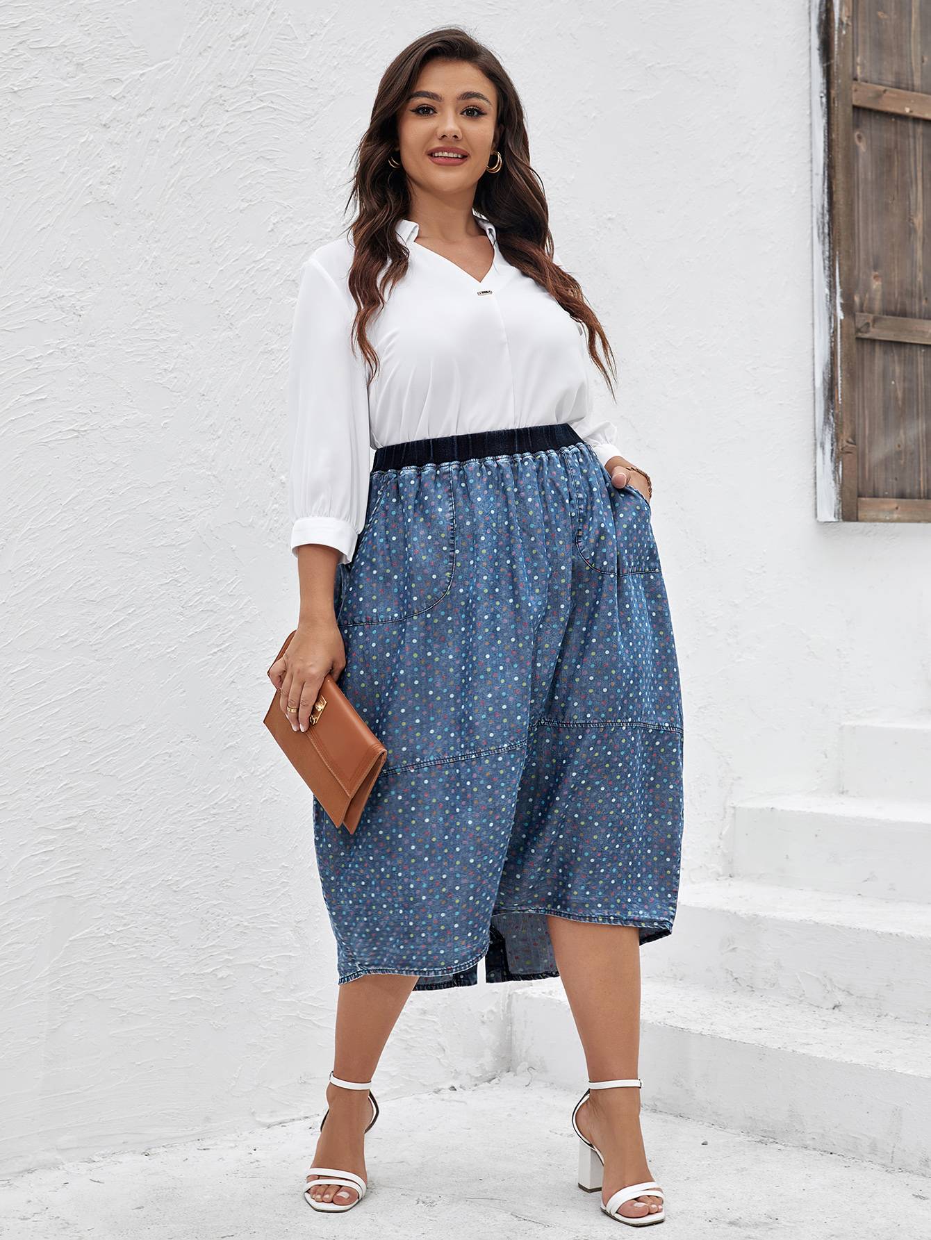 Women Plus Size Woven Spring And Autumn Denim Skirt