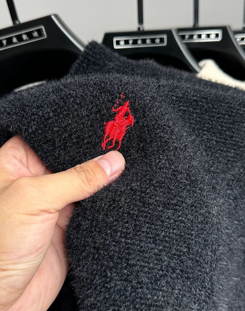 High end brand velvet sweater men's new designer fashion exquisite pony embroidery winter thick warm round neck knitted pullover