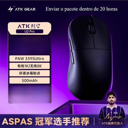 Novo Mouse Gamer Sem Fio BlazingSky U2 ATK 3 modos PAW 3950 Ultra Duplo 8k 44g Leve Mouse E-sports Acessório Customizável para PC
