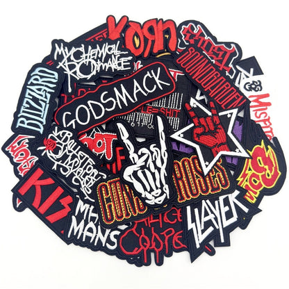 25PCS/Lot Rock Band Patches for Clothing Embroidery Stripes Iron on Patches Music Badges Diy Clothes Stickers Sewing Vest Jacket