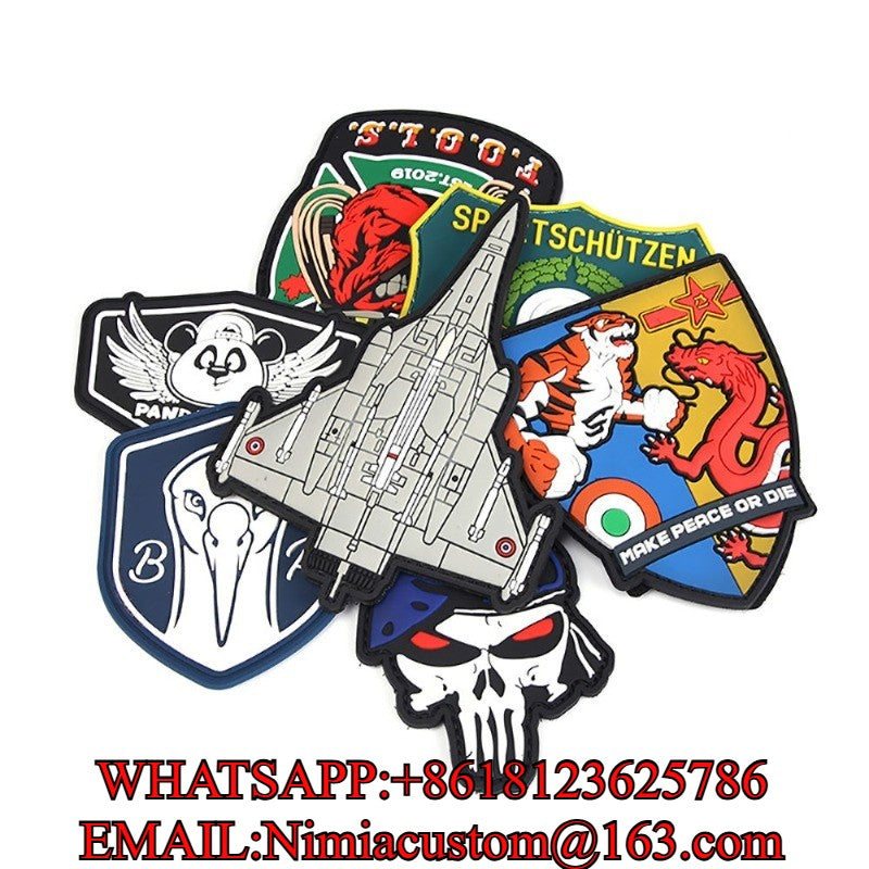Wholesale Custom PVC Patch 3D Rubber Soft Badges Personalised Logo with Hook&Loop Backing Tactical Patches for Clothing Bags