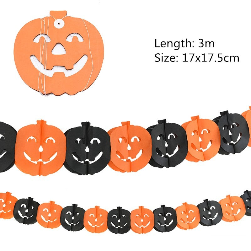 3Meter Halloween Hanging Garland Bunting Bat Pumpkin Ghosts Spider Paper Banner Halloween Party Decorations Horror Props