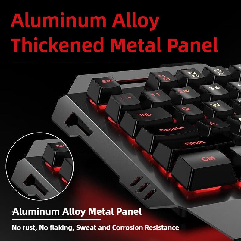 Conjunto de teclado e mouse gamer com fio, retroiluminação colorida, 104 teclas, painel de metal, teclado com sensação mecânica para laptop e desktop