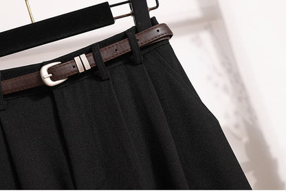 2025 Plus Size Skirts for Women Autumn Elegant Solid Women's Wrap Umbrella Skirts Korean High Waisted Suit Pleated Skirt