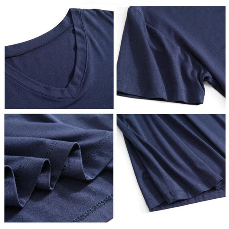 Summer Sleep Tops for Men Viscose Plus Size Pajamas Soft Modal Cotton Man Sleepwear Short Sleeve Sleep Tee Shirt Home Clothes