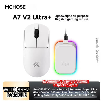 MCHOSE A7 Ultra Mouse Gamer Sem Fio Sensor de Alta Precisão Pixart3950 Design Leve Taxa de Polling de 8000Hz Chip Principal Realtek