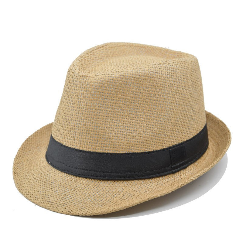 Fashion Unisex Women Men Straw Hat Ribbon Curling Brim Jazz Fedora Hat Panama Gangster Cap Outdoor Beach Parent-Child Sun Hats
