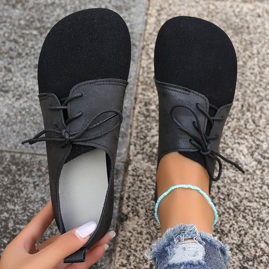 Round Toe Faux Suede Flats Shoes Women Spring Autumn Concise Lace Up Flat Heel Shoes Woman Plus Size Non Slip Casual Shoes Lady