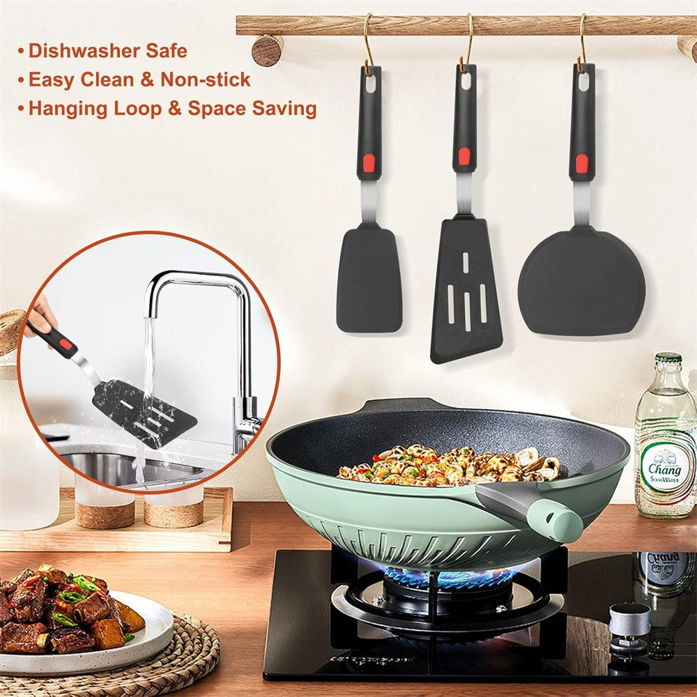 Espátula de Silicone para Panelas Antiaderentes Resistente a Altas Temperaturas, Espátula de Aço Inoxidável de Alta Qualidade para Fritar e Mexer, Utensílios de Cozinha