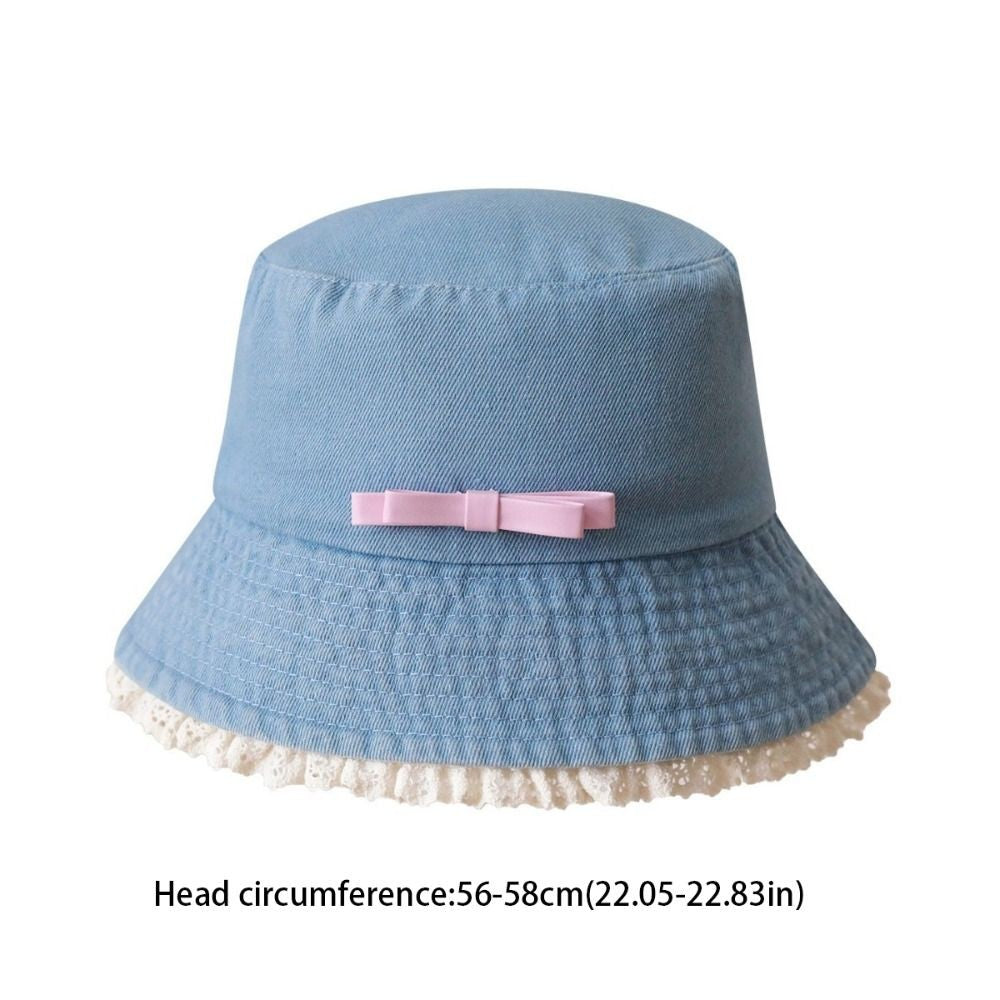 Retro Big Brimmed Denim Bucket Hat Bow Tie Y2K Lace Fisherman Hat Korean Style UV Protection Bow Sunscreen Hat Outdoor