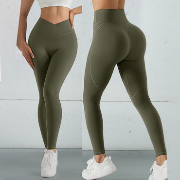 Women V Cross Waist Butt Lifting Leggings with Pockets High Waist Yoga Pants Workout Running Gym Fitness Sports Leggings Female