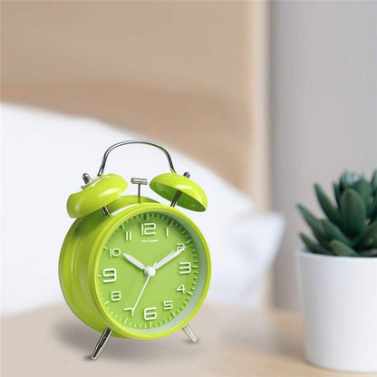 4 Inch Twin Bell Loud Alarm Clock Metal Frame 3D Dial with Backlight Battery Operate Desk Table Alarm Clock For Home and Office