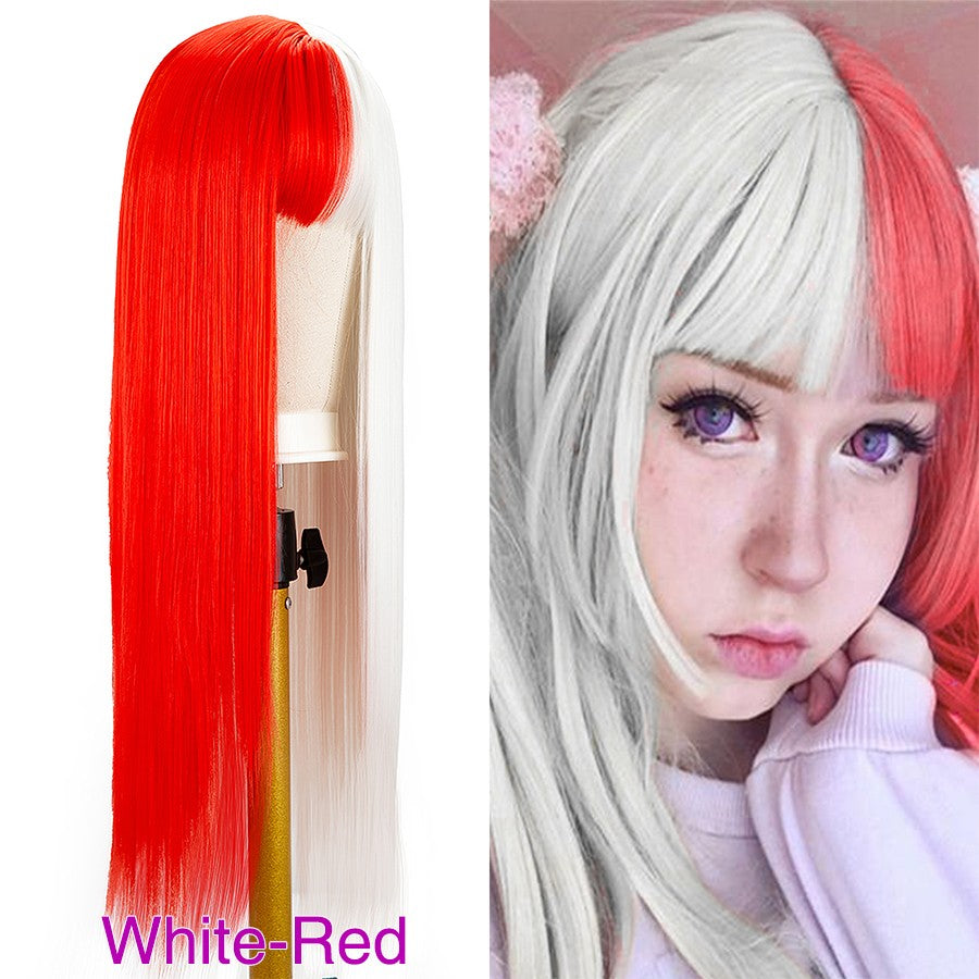 Green And Black Lolita Cosplay Wig Straight Wigs With Bangs Synthetic Heat Resistant Two Tone Wigs Black & Pink Split Color Wig