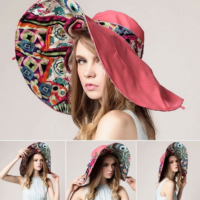 Summer Sun Protection Folding Flower Sun Hat for Women Wide Brim Cap Ladies Beach Visor Hat Girl Holiday UV Protection Sun Hat