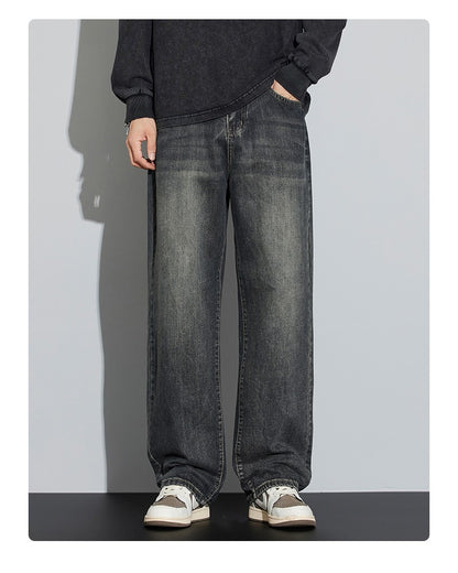 Winter Fleece Men's Warm Jeans Loose Wide Leg Thickened Thermal Retro Denim Pants Fashion Straight Streetwear Plush Trousers