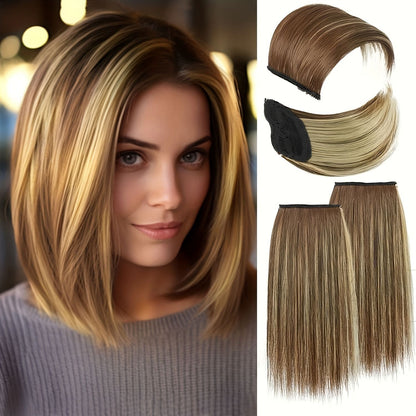 4 Pcs Perucas Femininas Sintéticas com Topo de Cabeça - Perucas Curtas e Grossas com Grampos Invisíveis - Extensão de Cabelo para Cabelo Ralo Adicionando Volume
