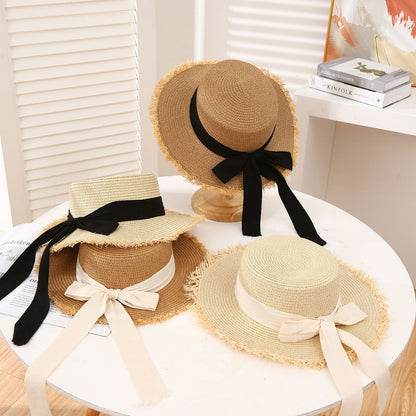 Summer Sun Protection Straw Hat Parent-Child Mother Daughter Outdoor Wide Brim Lace Woven Beach Sun Hat for Adult and Baby
