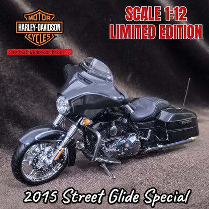 Miniatura Limitada HD Street Glide Special 2015 Escala 1:12, Réplica de Motocicleta para Crianças, Presente de Natal