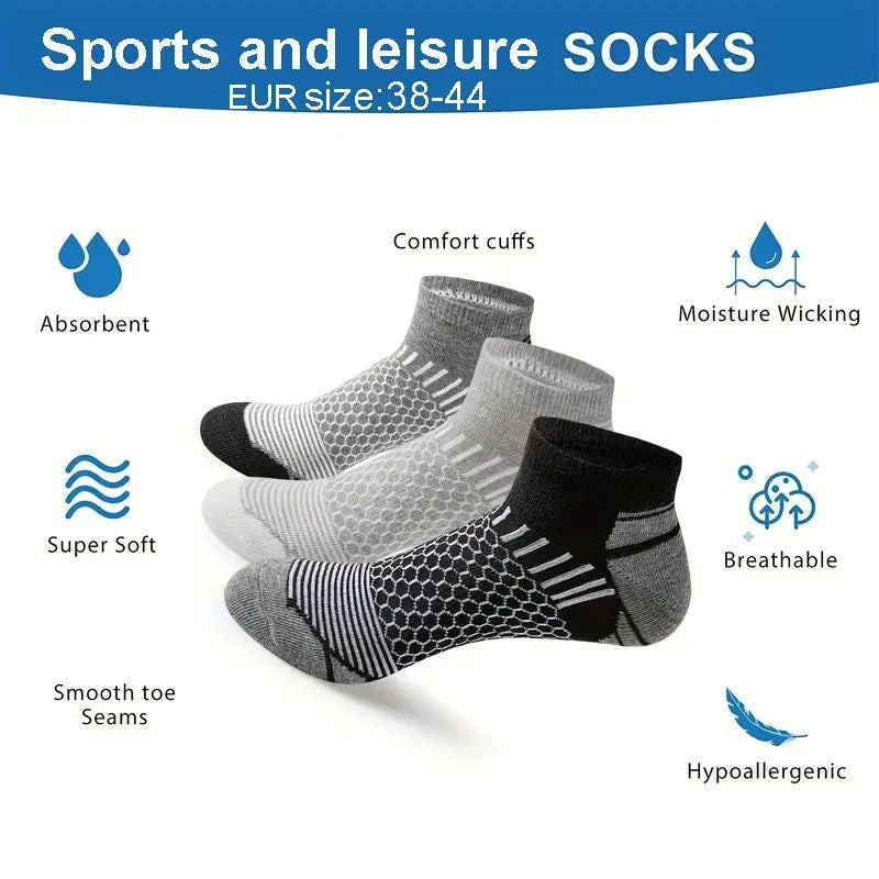 6 pares de meias esportivas curtas masculinas - que absorvem a umidade, respiráveis, meias esportivas para todas as estações